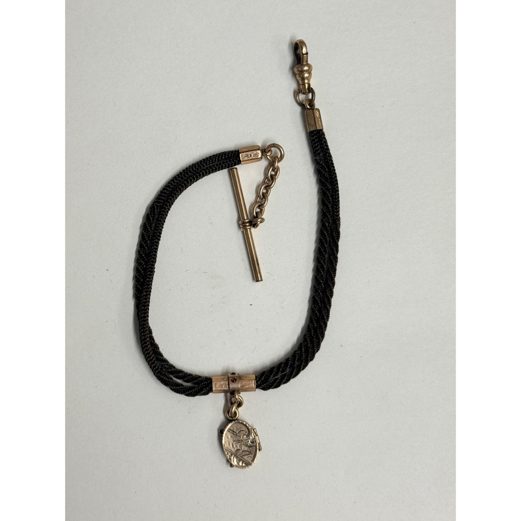 Original Victorian Human Hair Watch Fob Chain Mourning Memento Mori w/ Locket