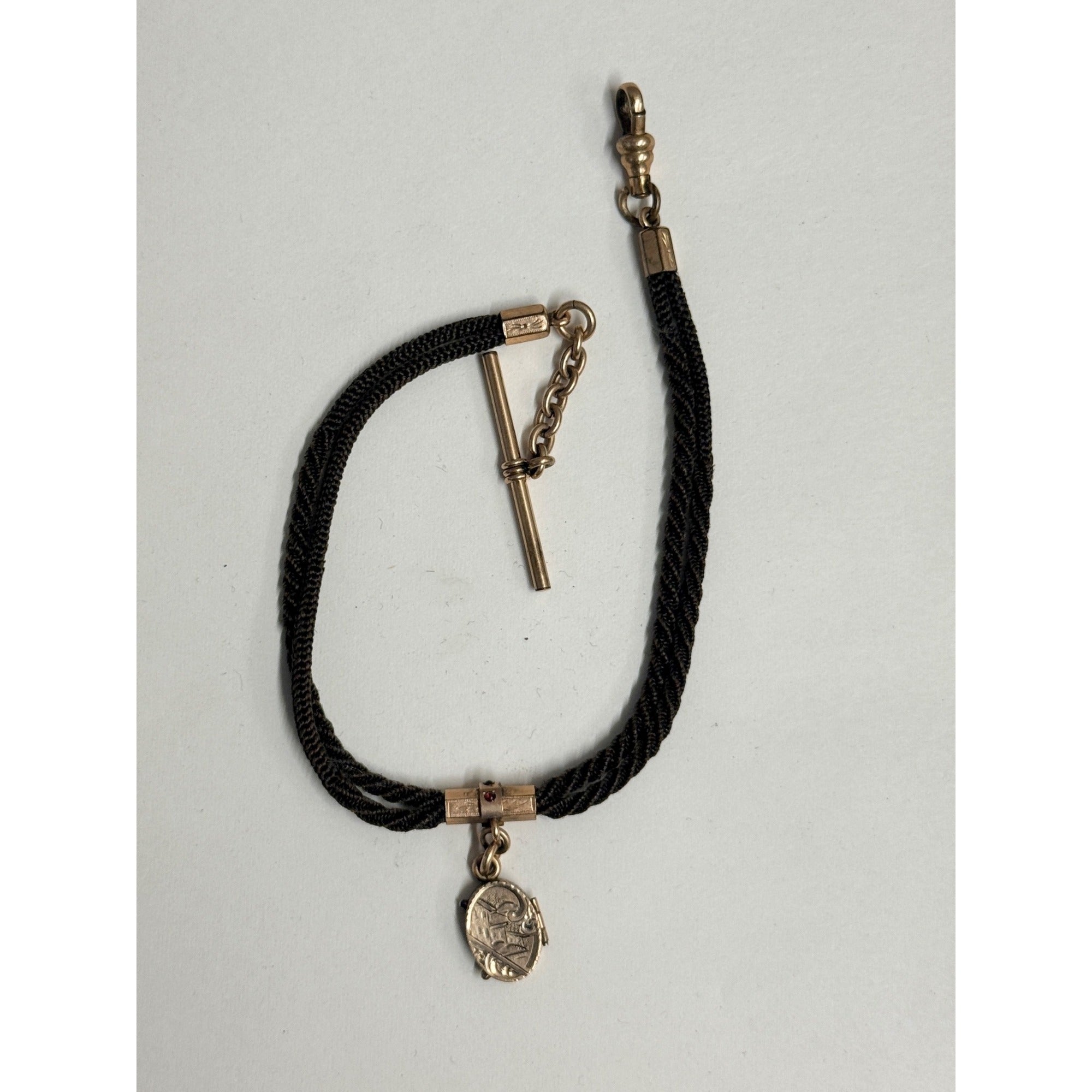 Original Victorian Human Hair Watch Fob Chain Mourning Memento Mori w/ Locket