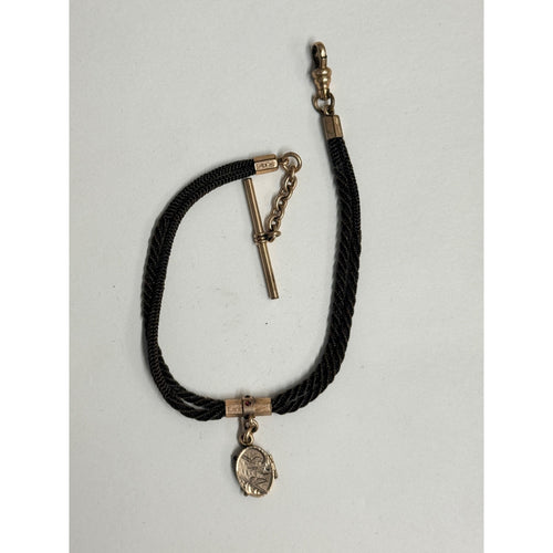 Original Victorian Human Hair Watch Fob Chain Mourning Memento Mori w/ Locket