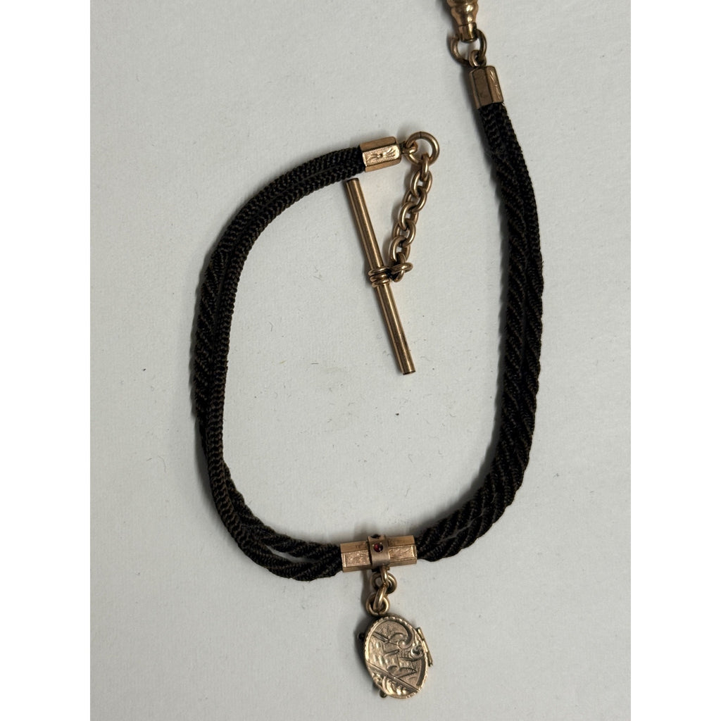 Original Victorian Human Hair Watch Fob Chain Mourning Memento Mori w/ Locket