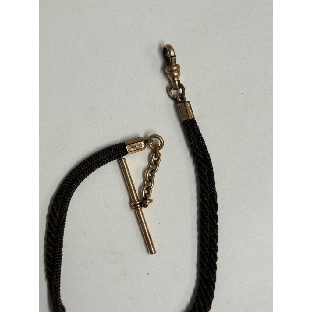 Original Victorian Human Hair Watch Fob Chain Mourning Memento Mori w/ Locket