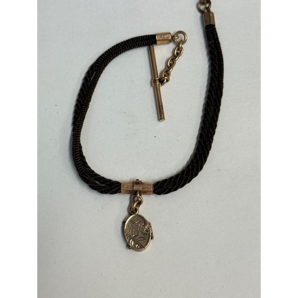 Original Victorian Human Hair Watch Fob Chain Mourning Memento Mori w/ Locket