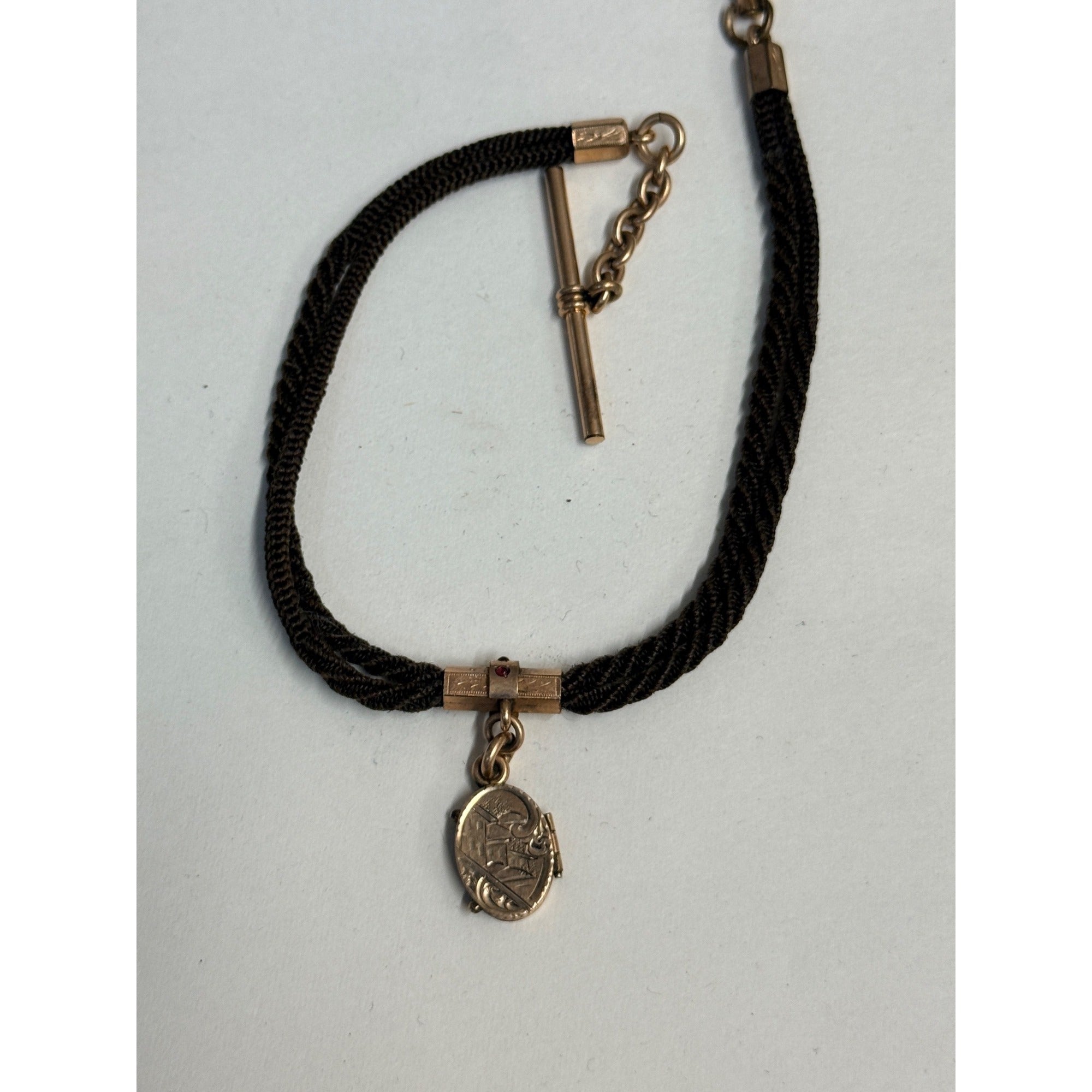 Original Victorian Human Hair Watch Fob Chain Mourning Memento Mori w/ Locket