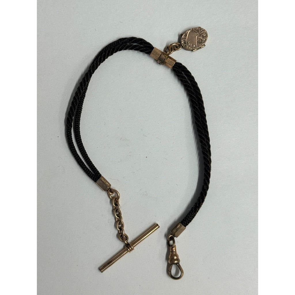 Original Victorian Human Hair Watch Fob Chain Mourning Memento Mori w/ Locket