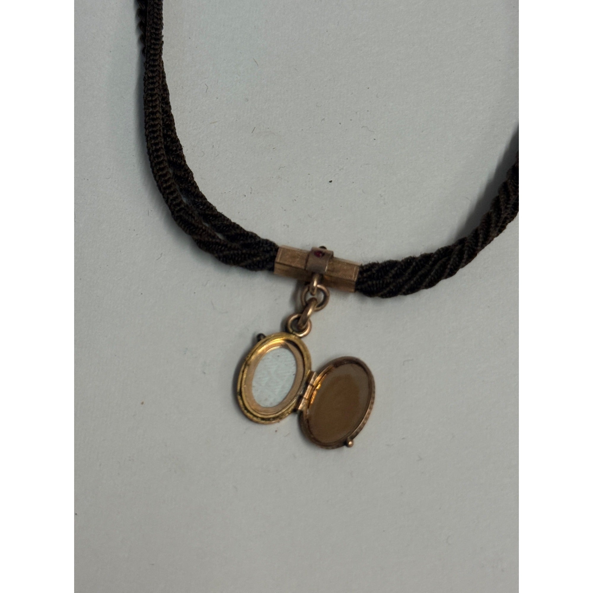 Original Victorian Human Hair Watch Fob Chain Mourning Memento Mori w/ Locket