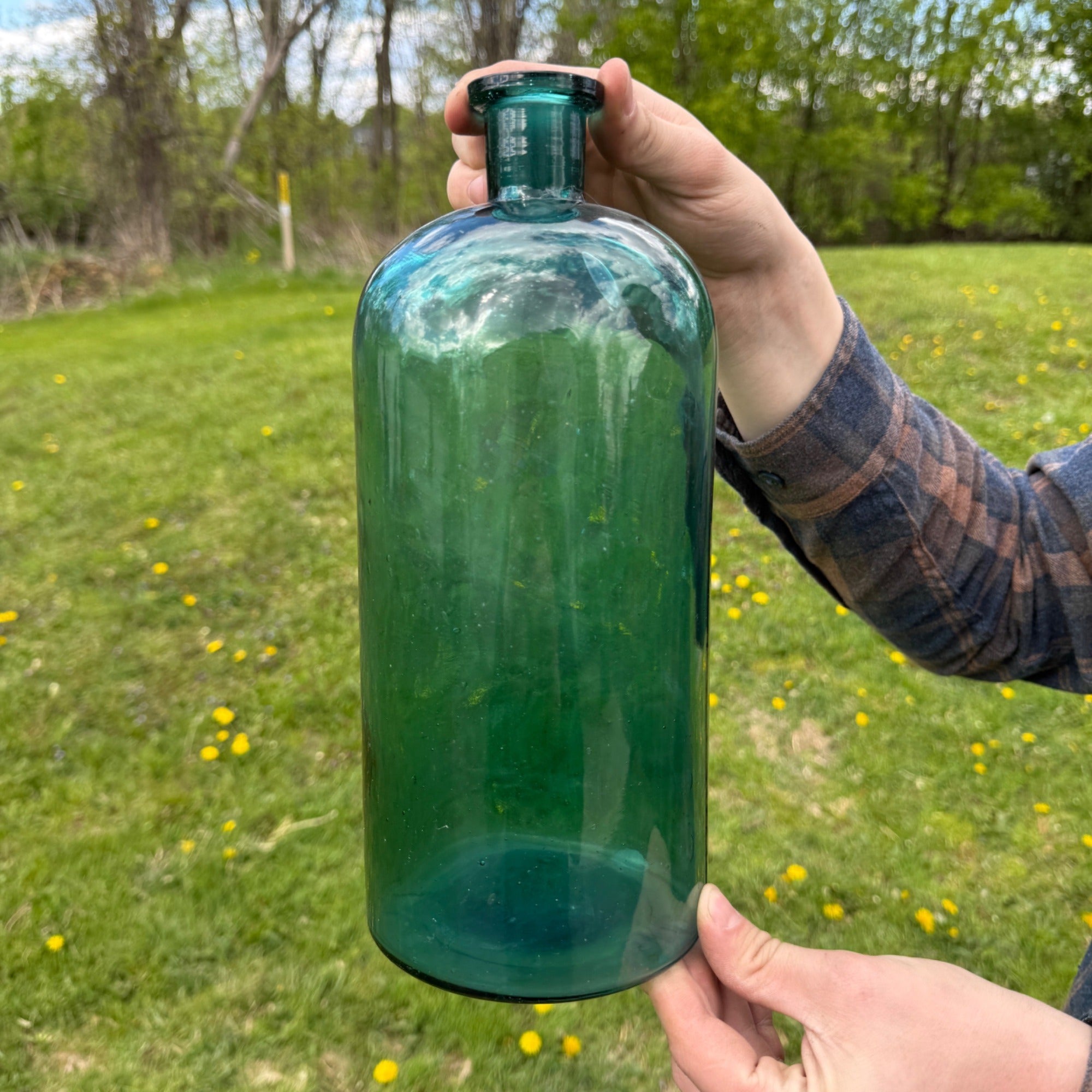 Large 12" Antique Green Aqua Blue Ink Apothecary Medicine Hospital Bottle