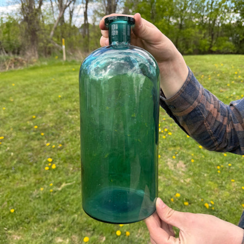 Large 12" Antique Green Aqua Blue Ink Apothecary Medicine Hospital Bottle