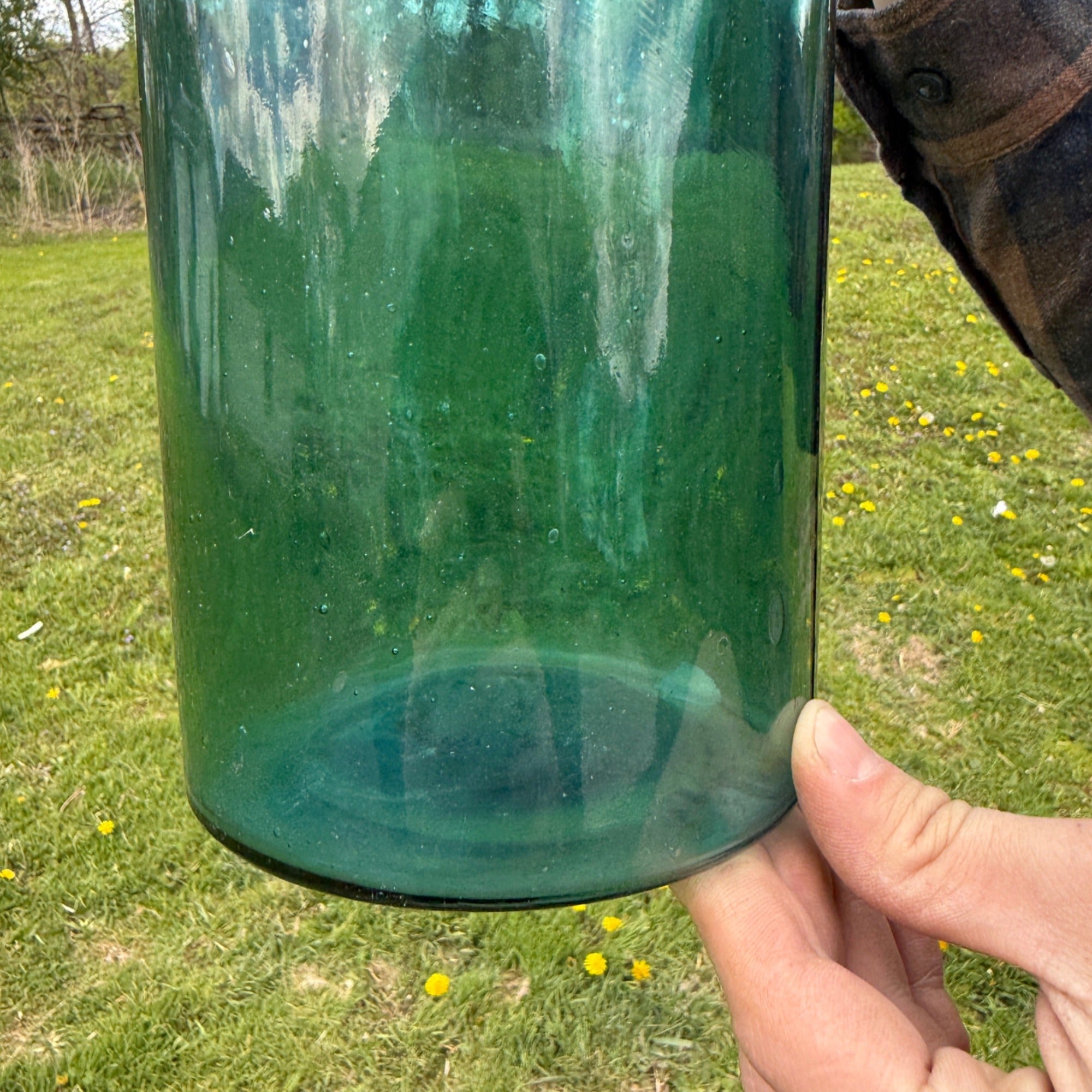 Large 12" Antique Green Aqua Blue Ink Apothecary Medicine Hospital Bottle