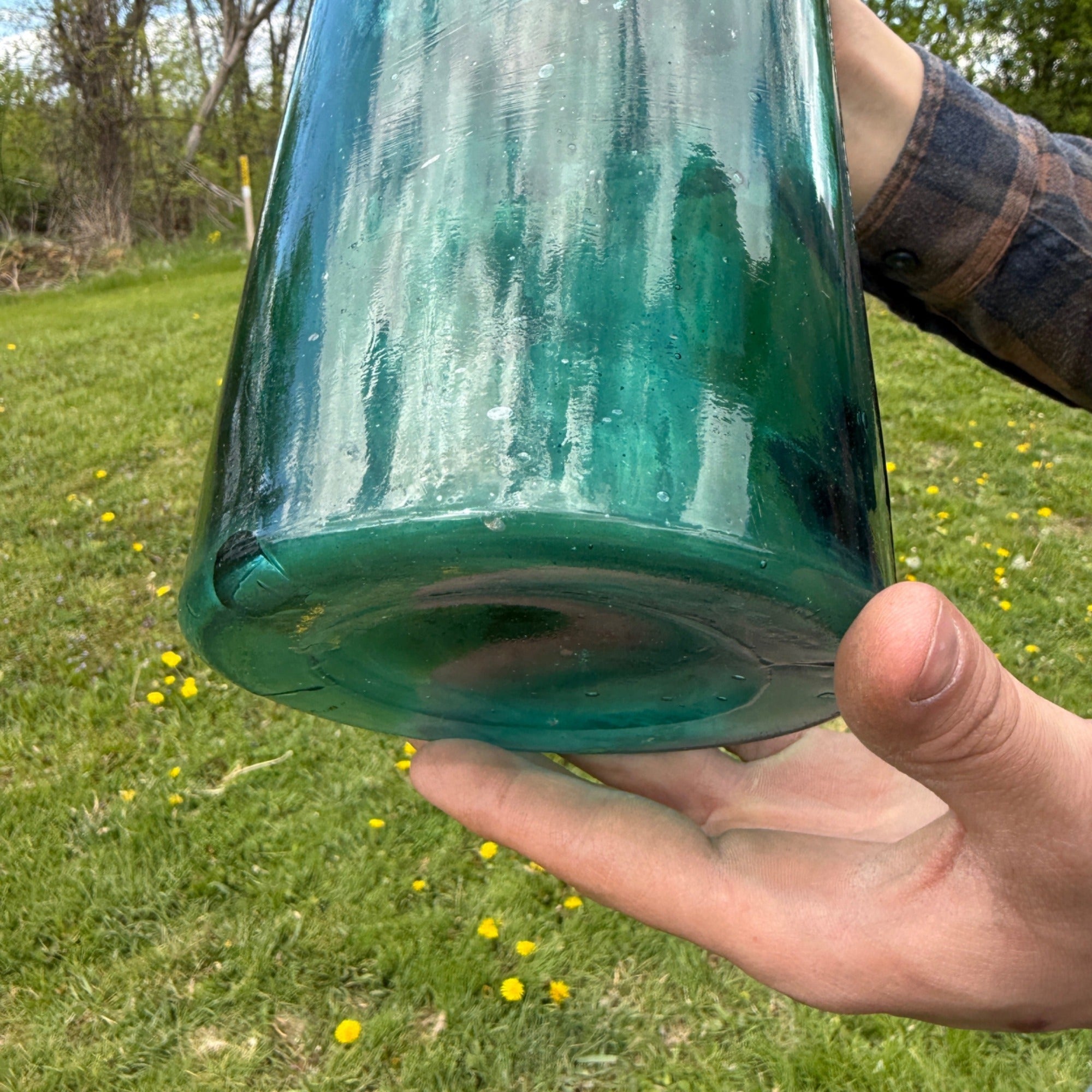 Large 12" Antique Green Aqua Blue Ink Apothecary Medicine Hospital Bottle