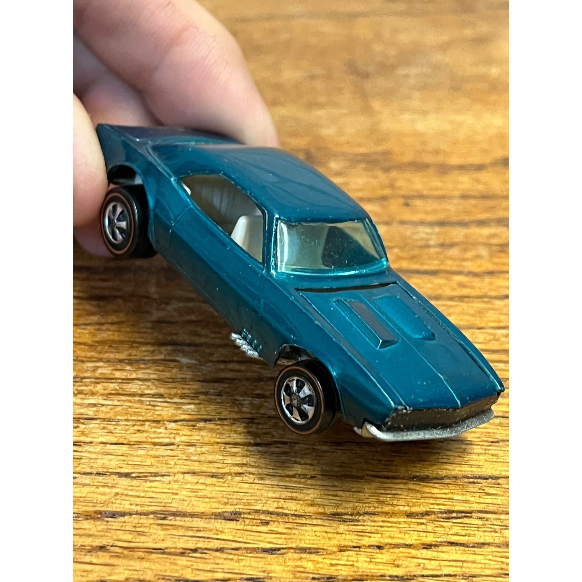 Vintage Hot Wheels Redline 1968 TOUGH Aqua Teal Custom Camaro HK - WHITE Int