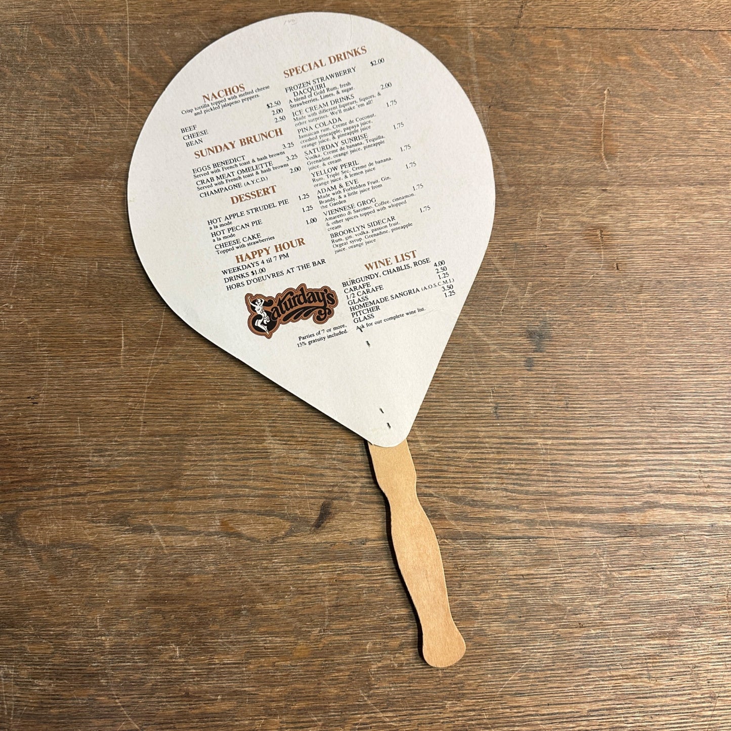 VINTAGE SATURDAY'S RESTAURANT 1960s DALLAS, TEXAS MENU HAND FAN