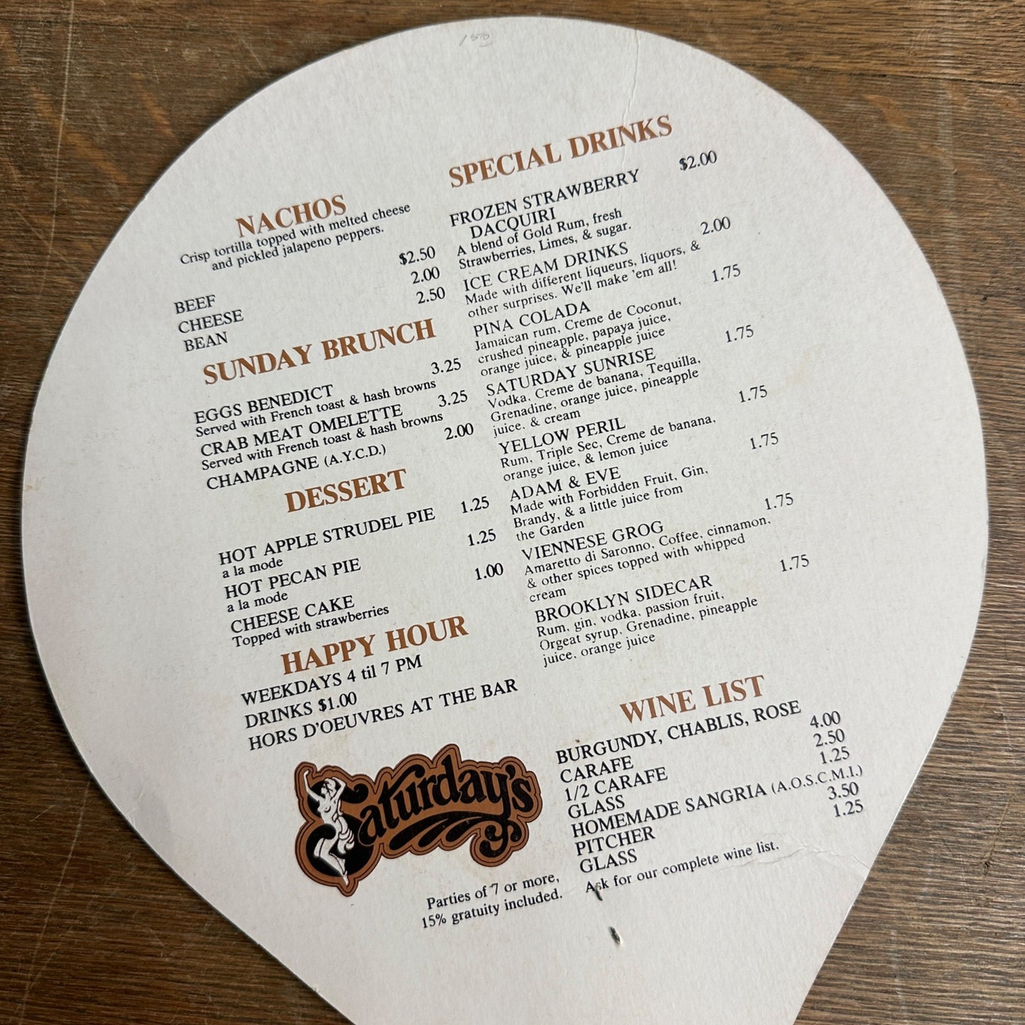 VINTAGE SATURDAY'S RESTAURANT 1960s DALLAS, TEXAS MENU HAND FAN