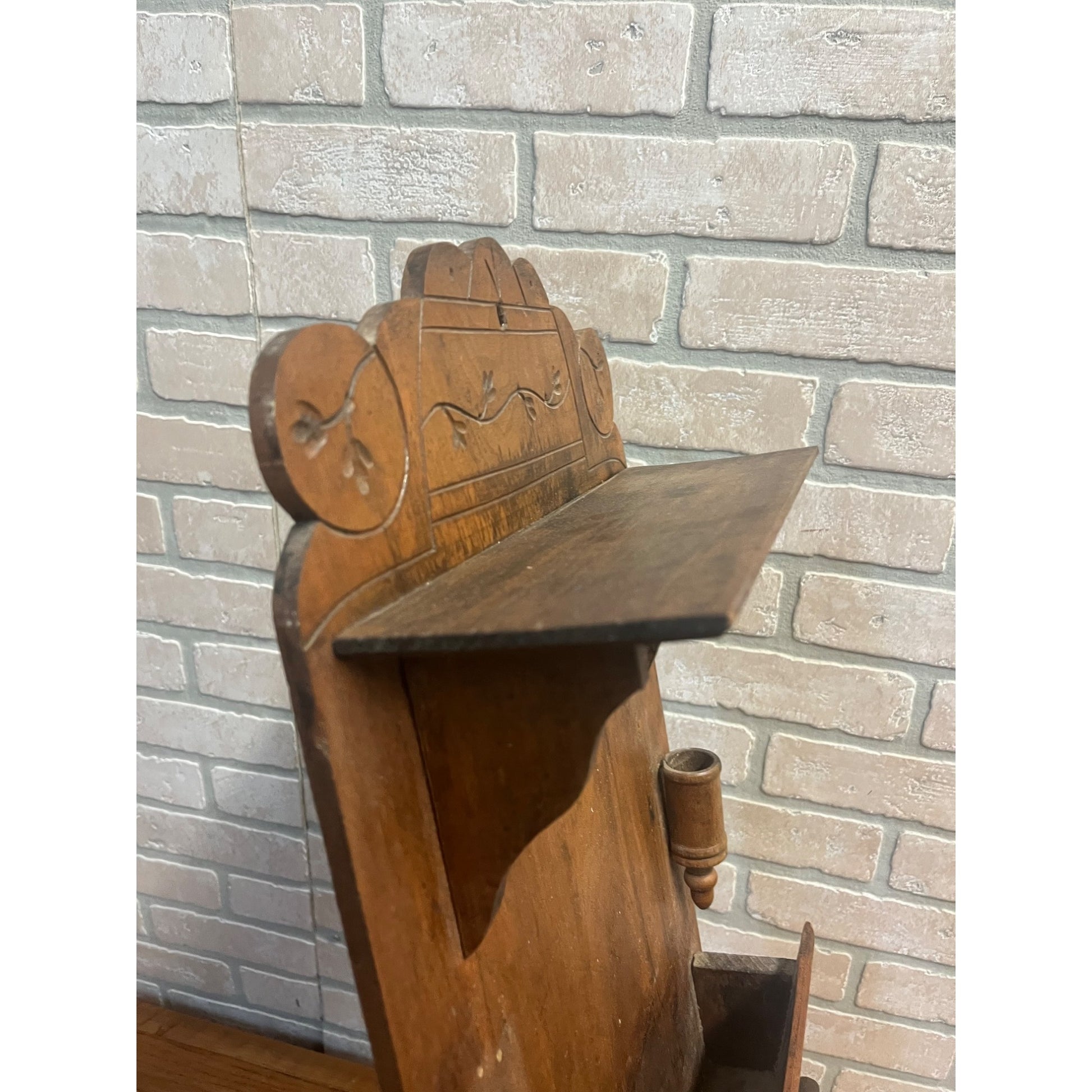 Antique Oak Eastlake Victorian Wall Pocket Shelf w/ Towel Rack & Candle Holders