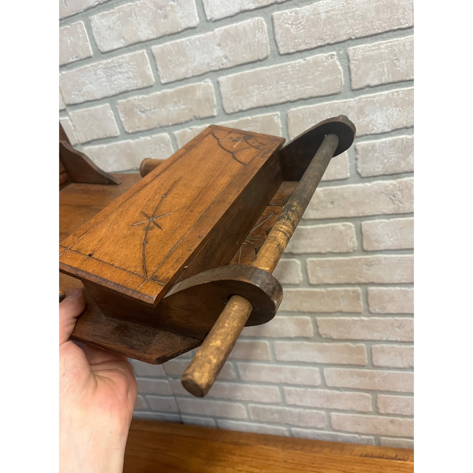 Antique Oak Eastlake Victorian Wall Pocket Shelf w/ Towel Rack & Candle Holders