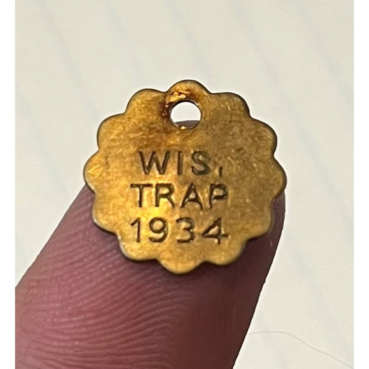 Vintage 1934 Wisconsin Trap Tag Trapping Hunting License