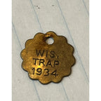 Vintage 1934 Wisconsin Trap Tag Trapping Hunting License