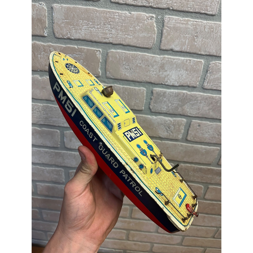Vintage Marusan Toys Japan PM51 Coast Guard Patrol Tin Boat - Works