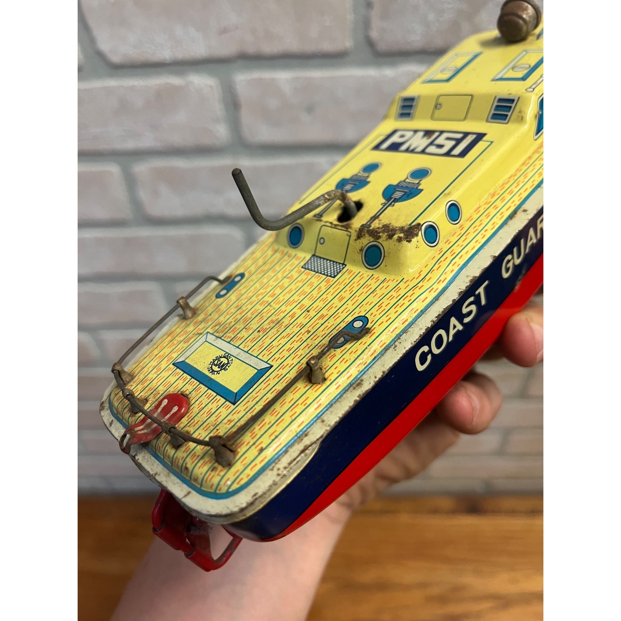 Vintage Marusan Toys Japan PM51 Coast Guard Patrol Tin Boat - Works