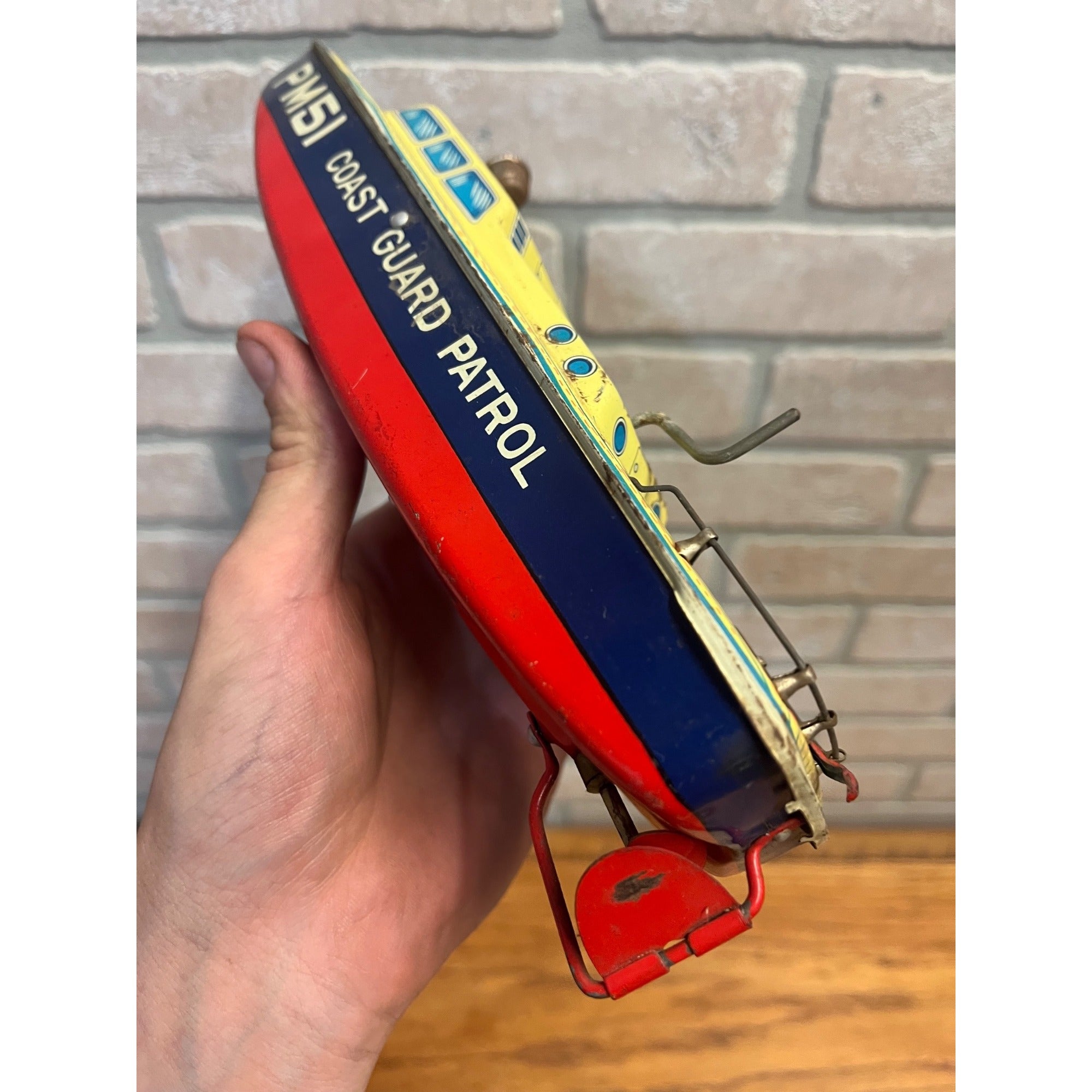 Vintage Marusan Toys Japan PM51 Coast Guard Patrol Tin Boat - Works