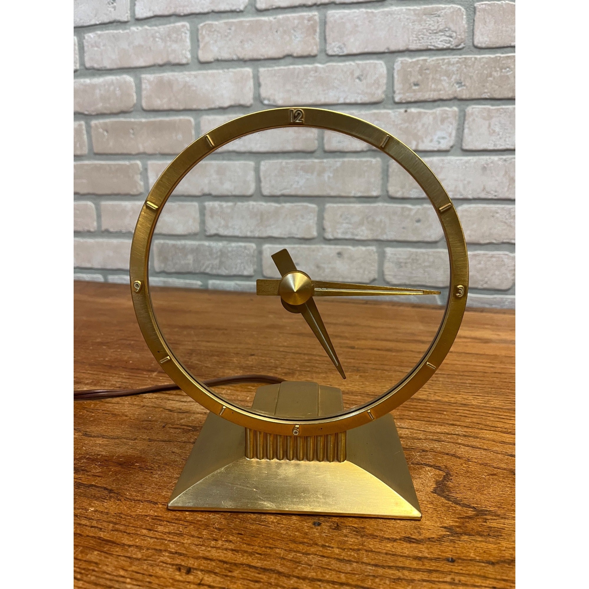 Vintage MCM Jefferson Electric Golden Hour Tabletop Mystery Clock 1949 Transparent Glass Dial Works