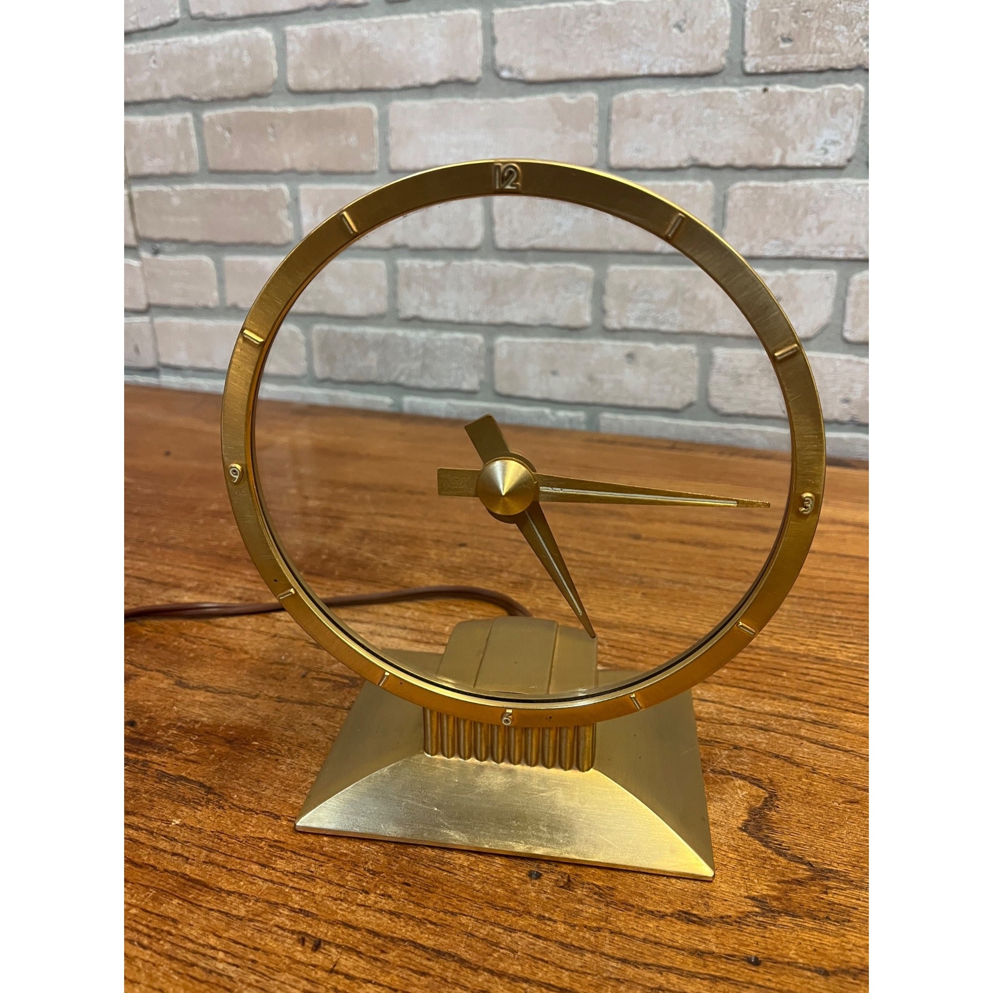 Vintage MCM Jefferson Electric Golden Hour Tabletop Mystery Clock 1949 Transparent Glass Dial Works
