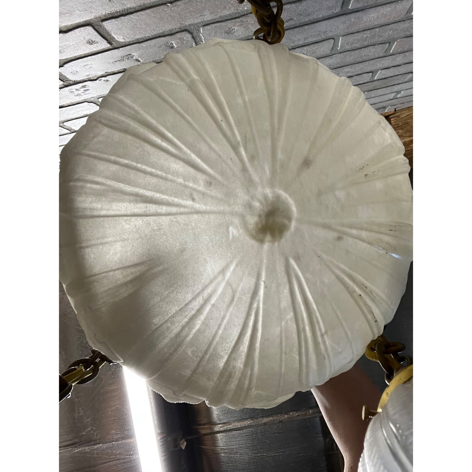 Vintage 1940s Frosted Tulip Glass Shade Hanging Ceiling Light Fixture Chandelier