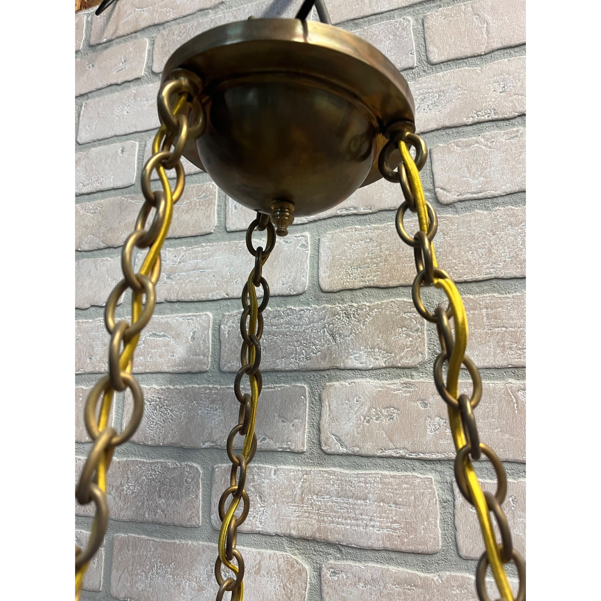 Vintage 1940s Frosted Tulip Glass Shade Hanging Ceiling Light Fixture Chandelier