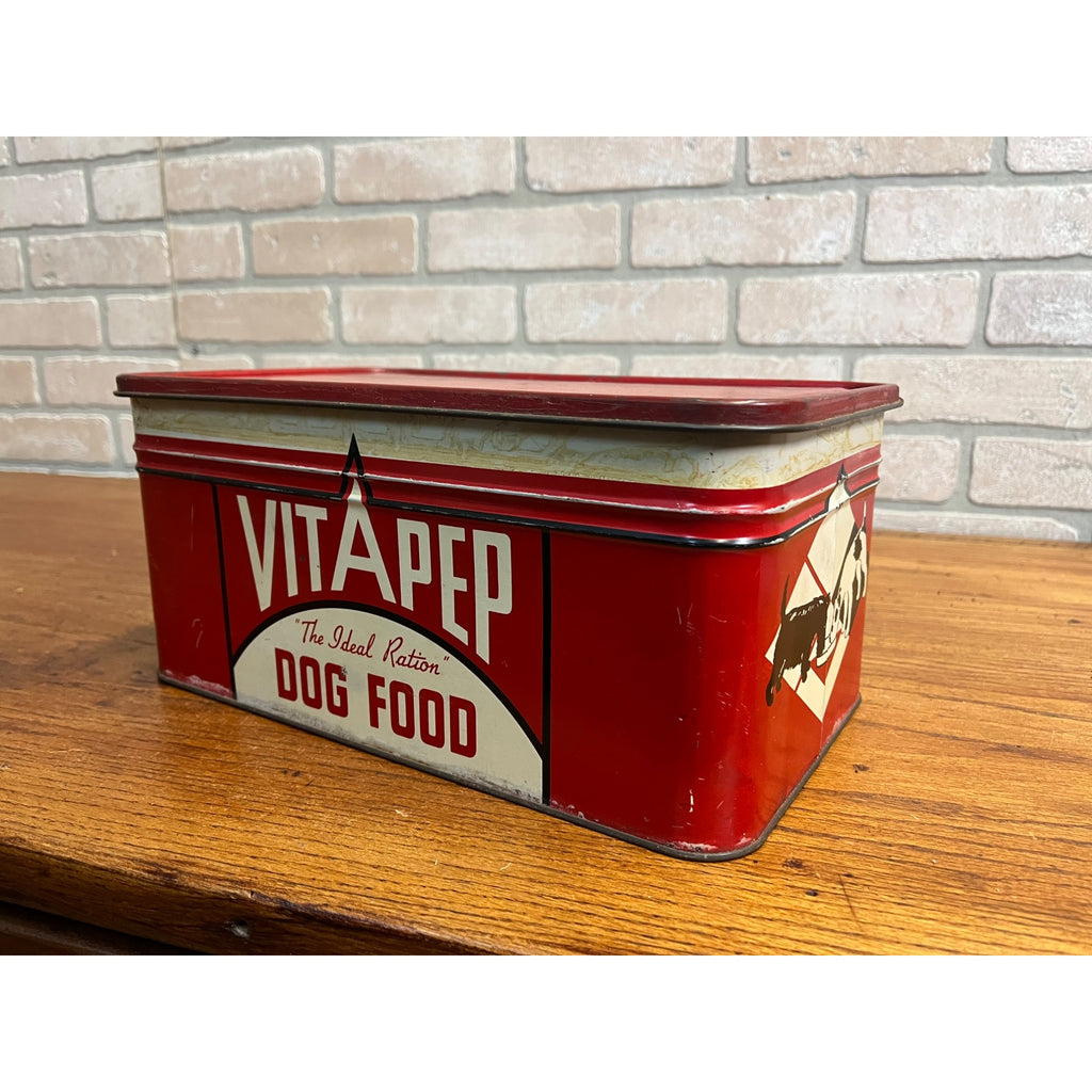 RARE Vintage 1940s Vitapep Dog Food Advertising Tin Container Hinged Scotties