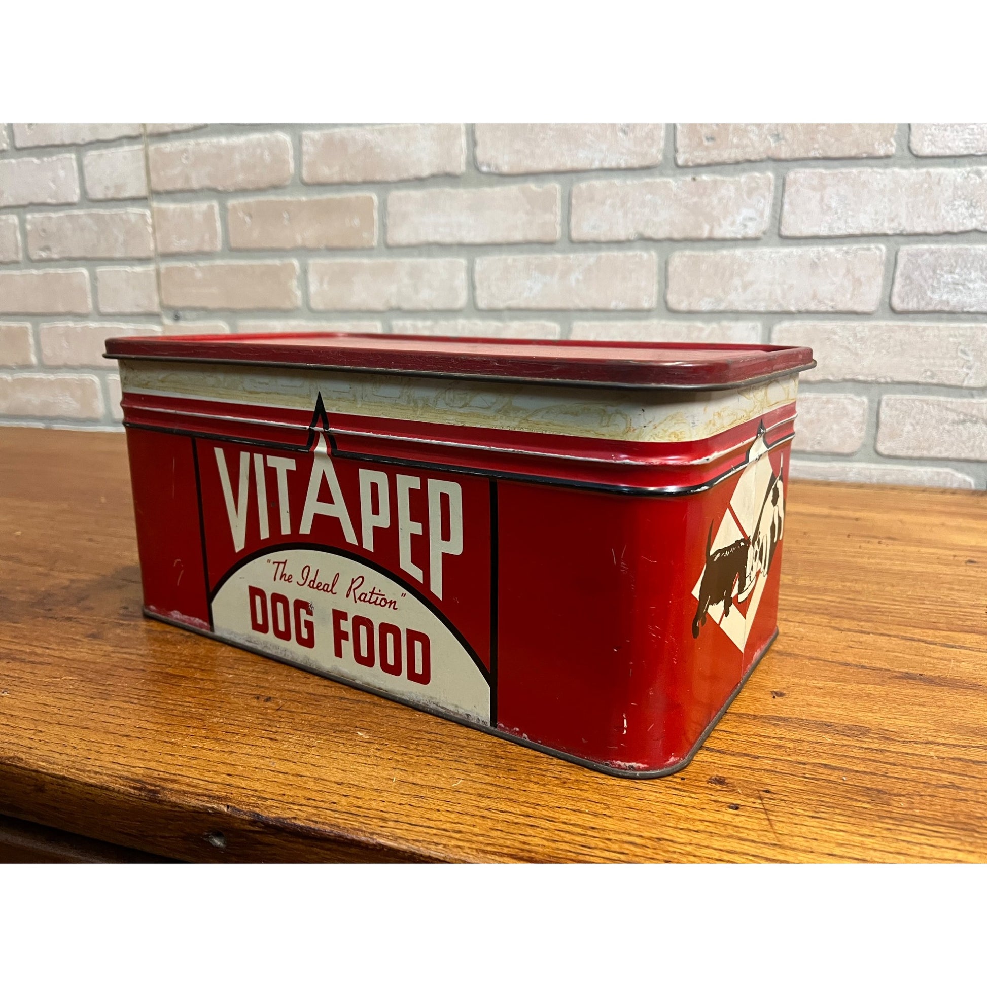 RARE Vintage 1940s Vitapep Dog Food Advertising Tin Container Hinged Scotties