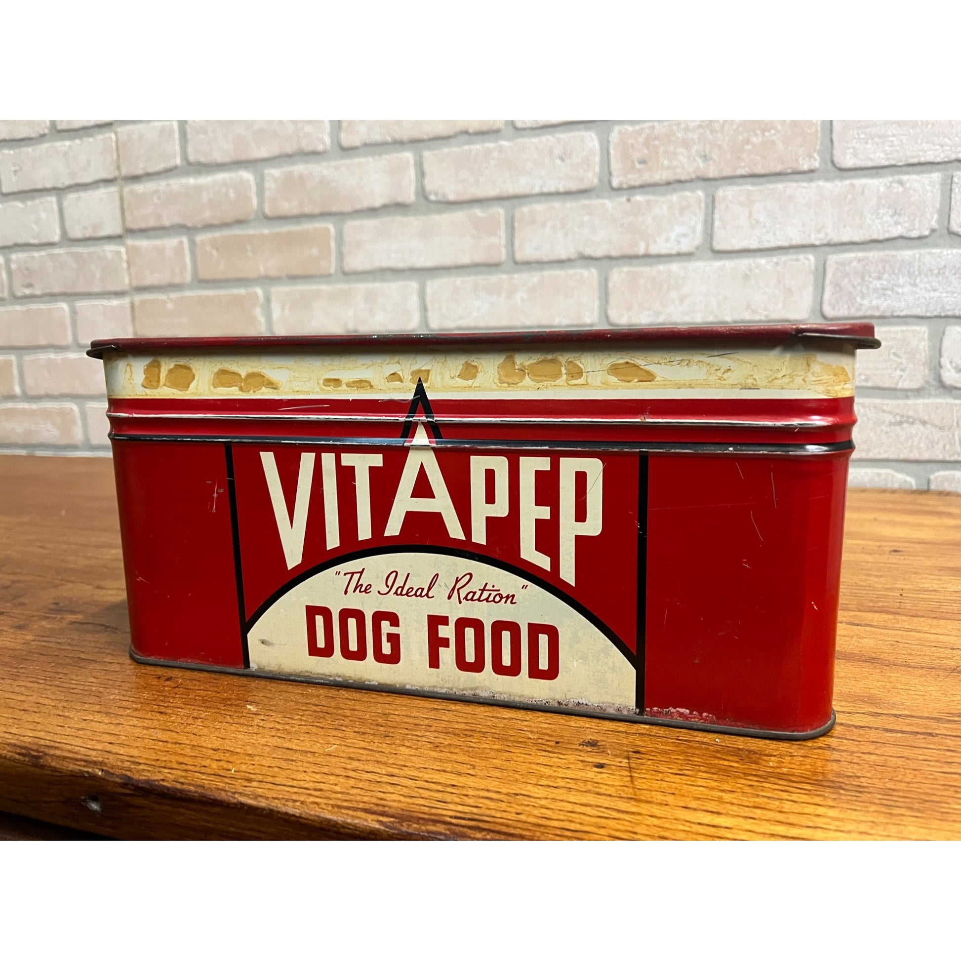 RARE Vintage 1940s Vitapep Dog Food Advertising Tin Container Hinged Scotties
