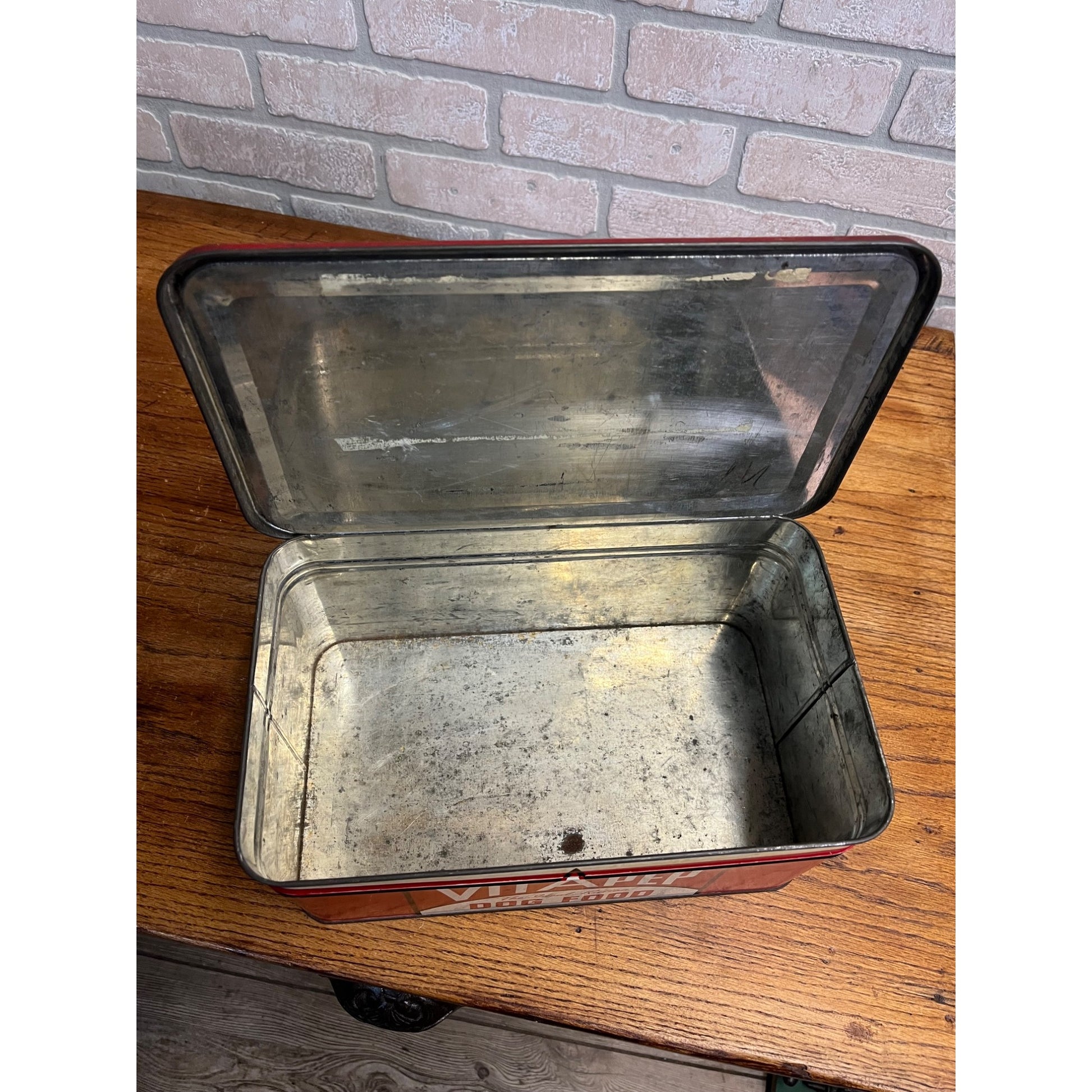 RARE Vintage 1940s Vitapep Dog Food Advertising Tin Container Hinged Scotties