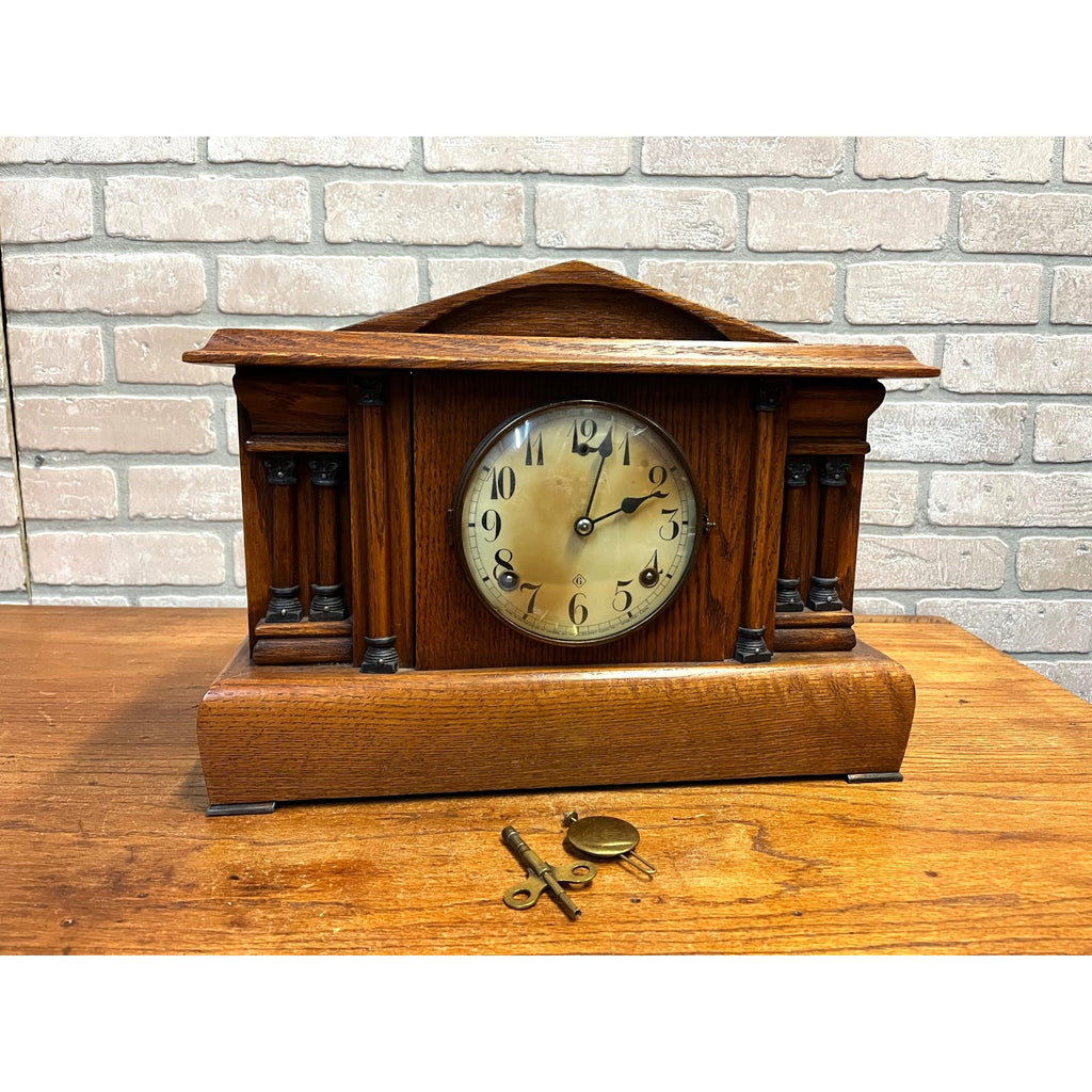 Vintage Gilbelt Mantel Clock Solid Oak w/ Chime - Mission Style