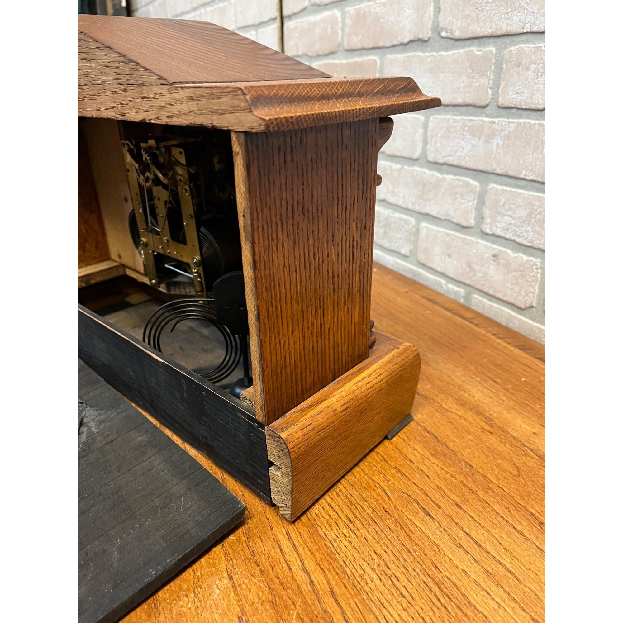Vintage Gilbelt Mantel Clock Solid Oak w/ Chime - Mission Style