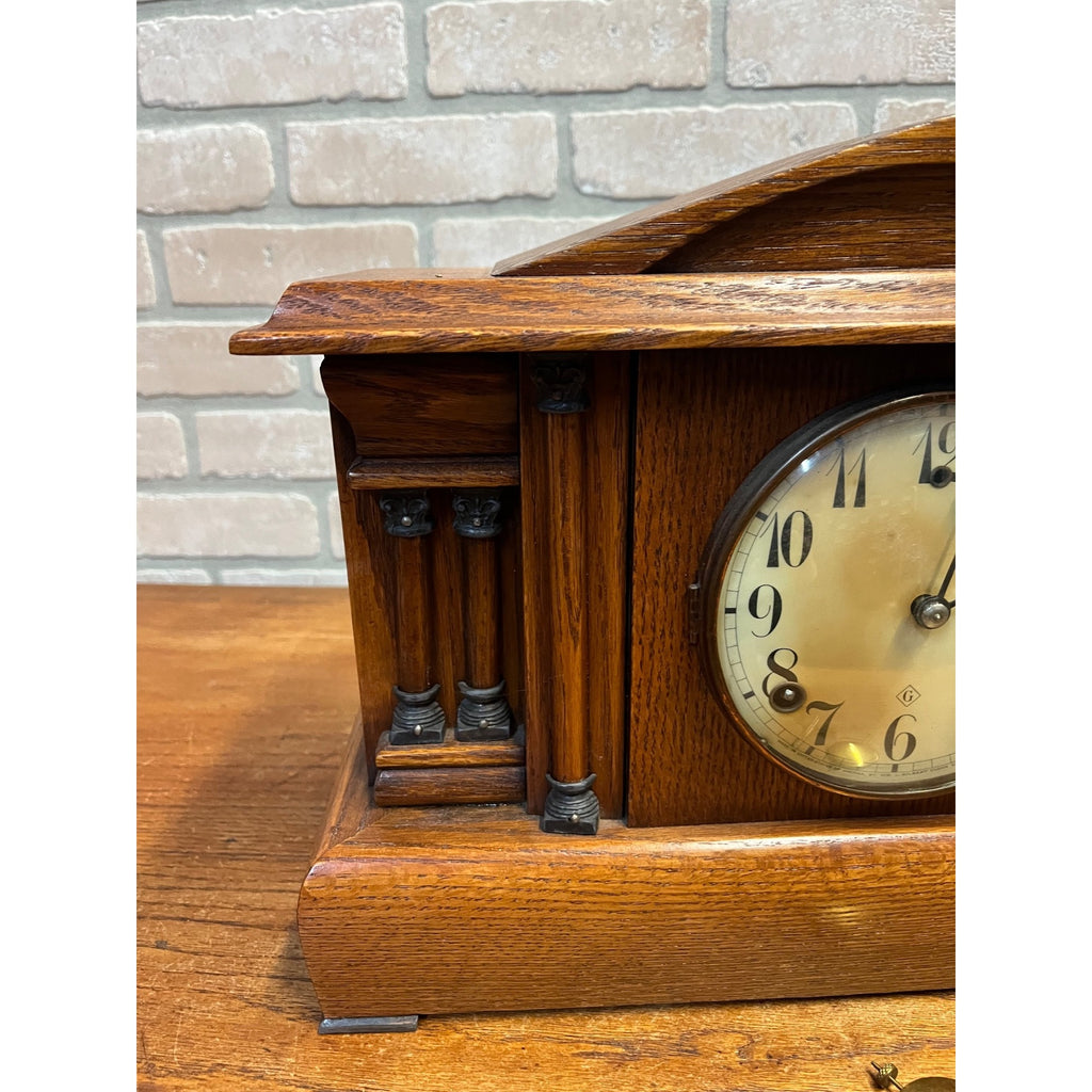Vintage Gilbelt Mantel Clock Solid Oak w/ Chime - Mission Style