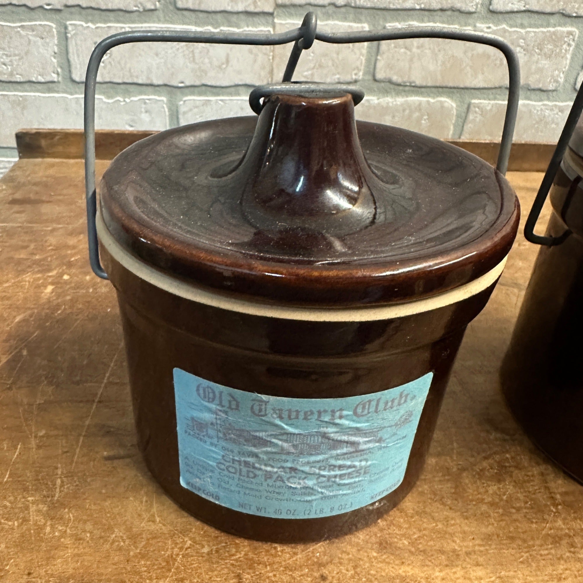 (2) Vintage Stoneware Cheese Crocks 40 oz 5" tall Brown Primitive