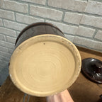 (2) Vintage Stoneware Cheese Crocks 40 oz 5" tall Brown Primitive