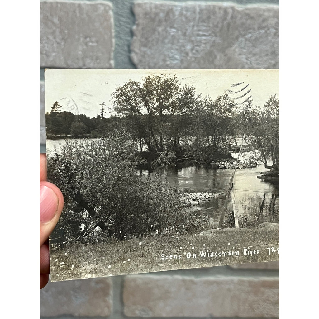 Vintage 1907 Scene on Wisconsin River RPPC Postcard Real Photo Grand Rapids WI
