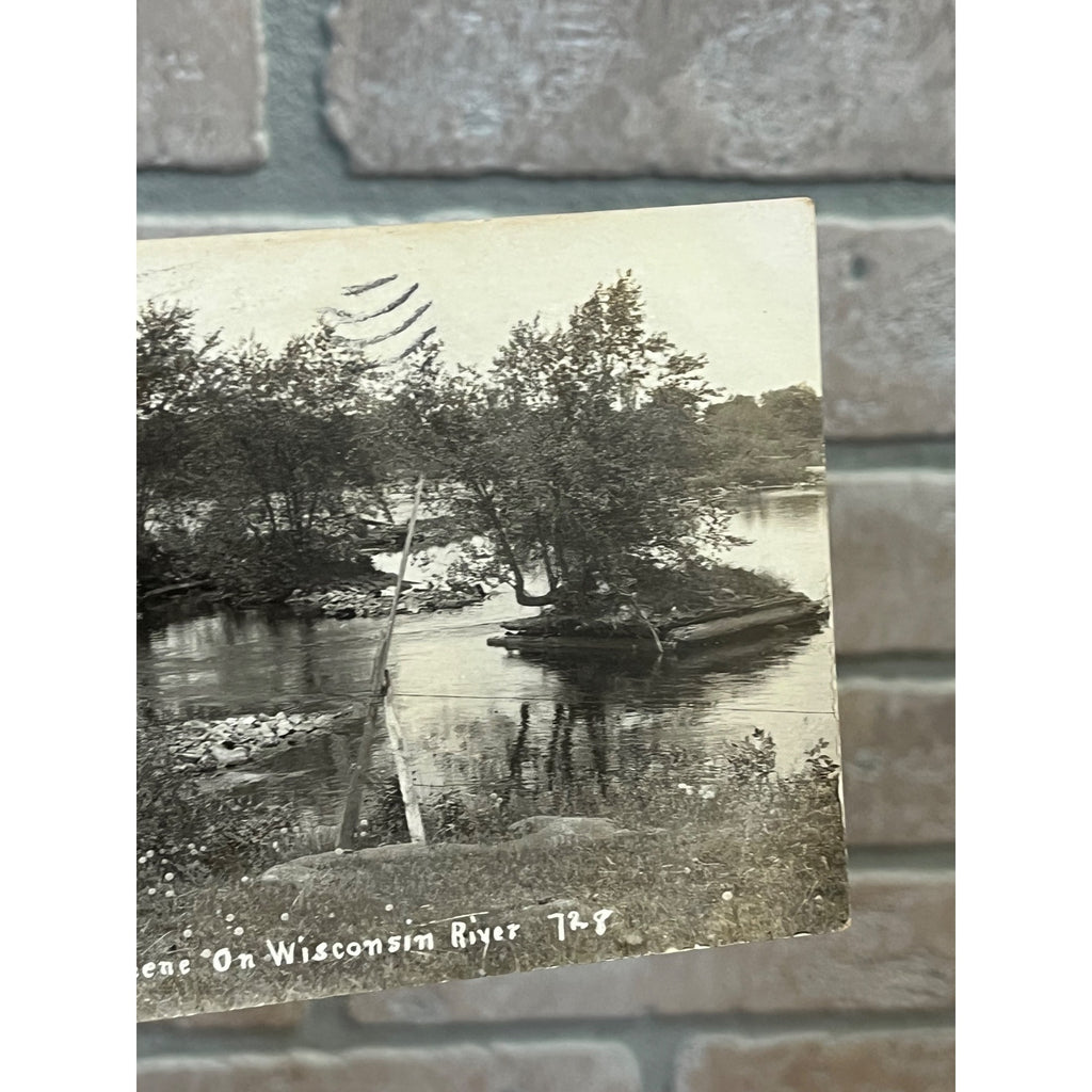 Vintage 1907 Scene on Wisconsin River RPPC Postcard Real Photo Grand Rapids WI