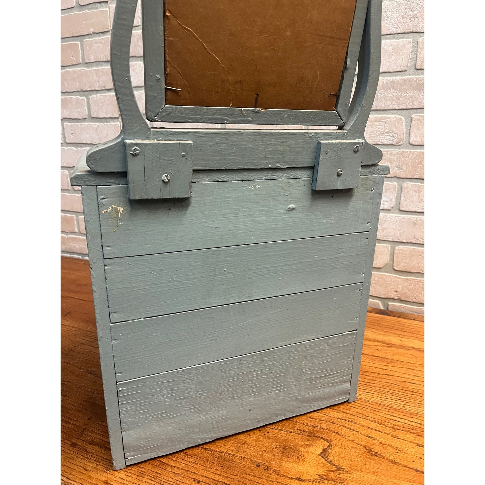 Antique Primitive Childs / Doll Size Blue Wooden Dresser w/ Mirror Farmhouse Rustic