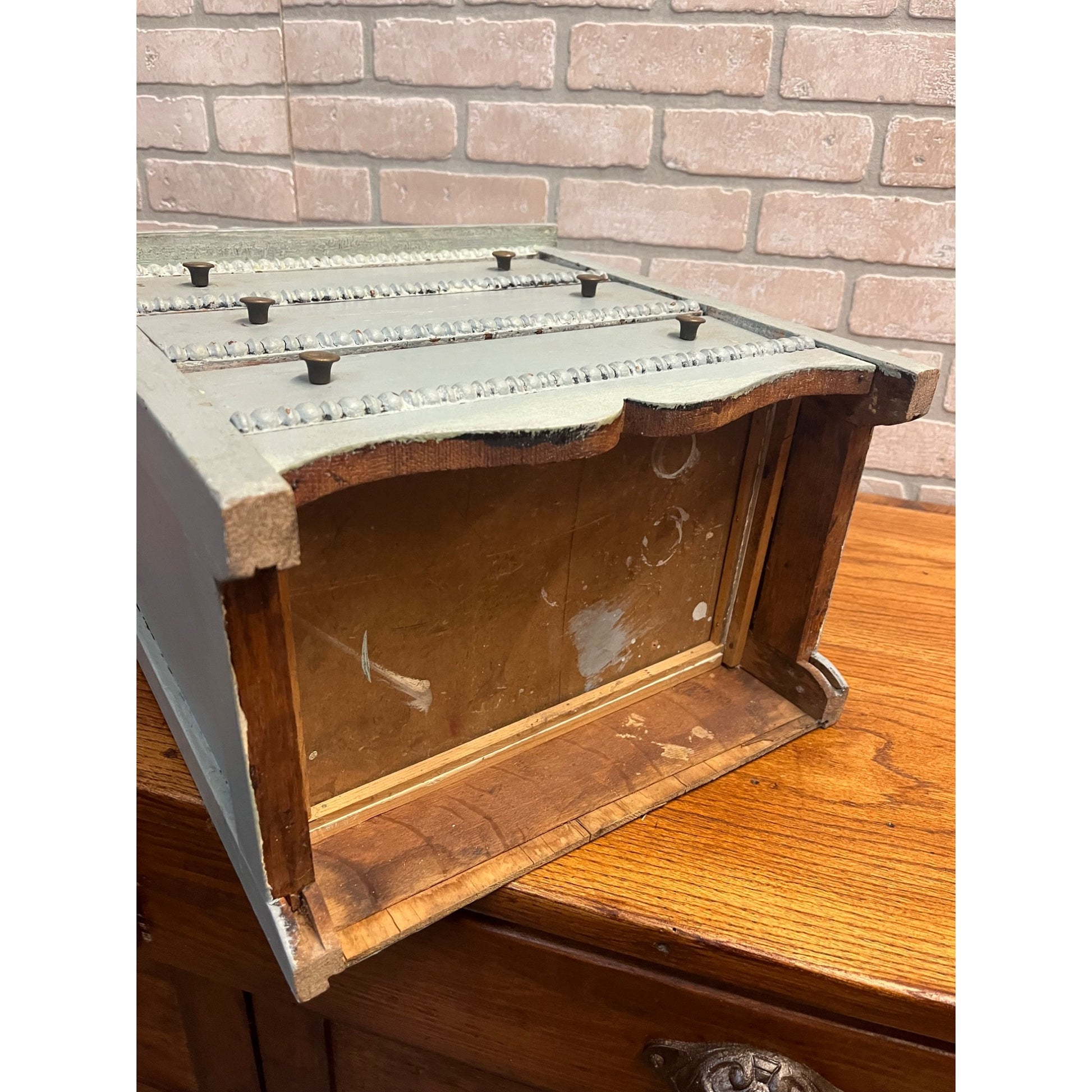 Antique Primitive Childs / Doll Size Blue Wooden Dresser w/ Mirror Farmhouse Rustic