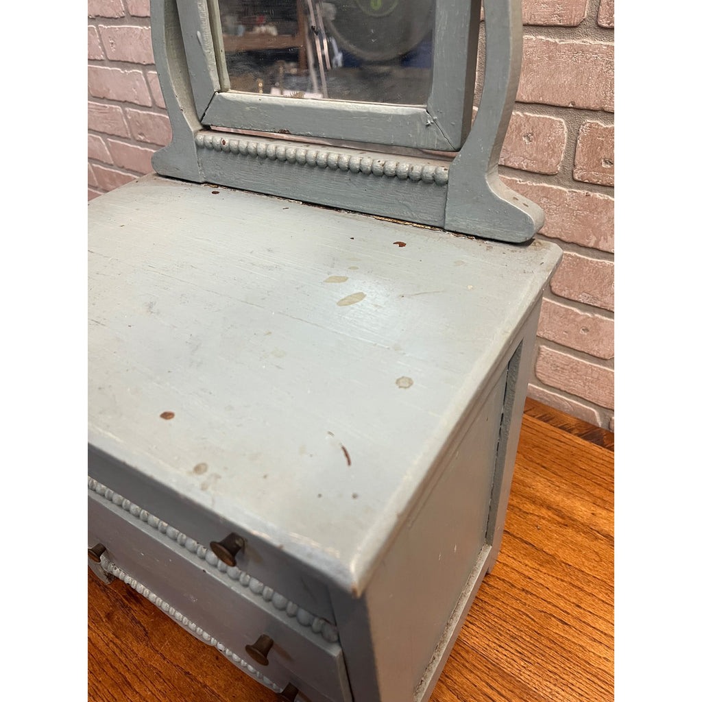 Antique Primitive Childs / Doll Size Blue Wooden Dresser w/ Mirror Farmhouse Rustic