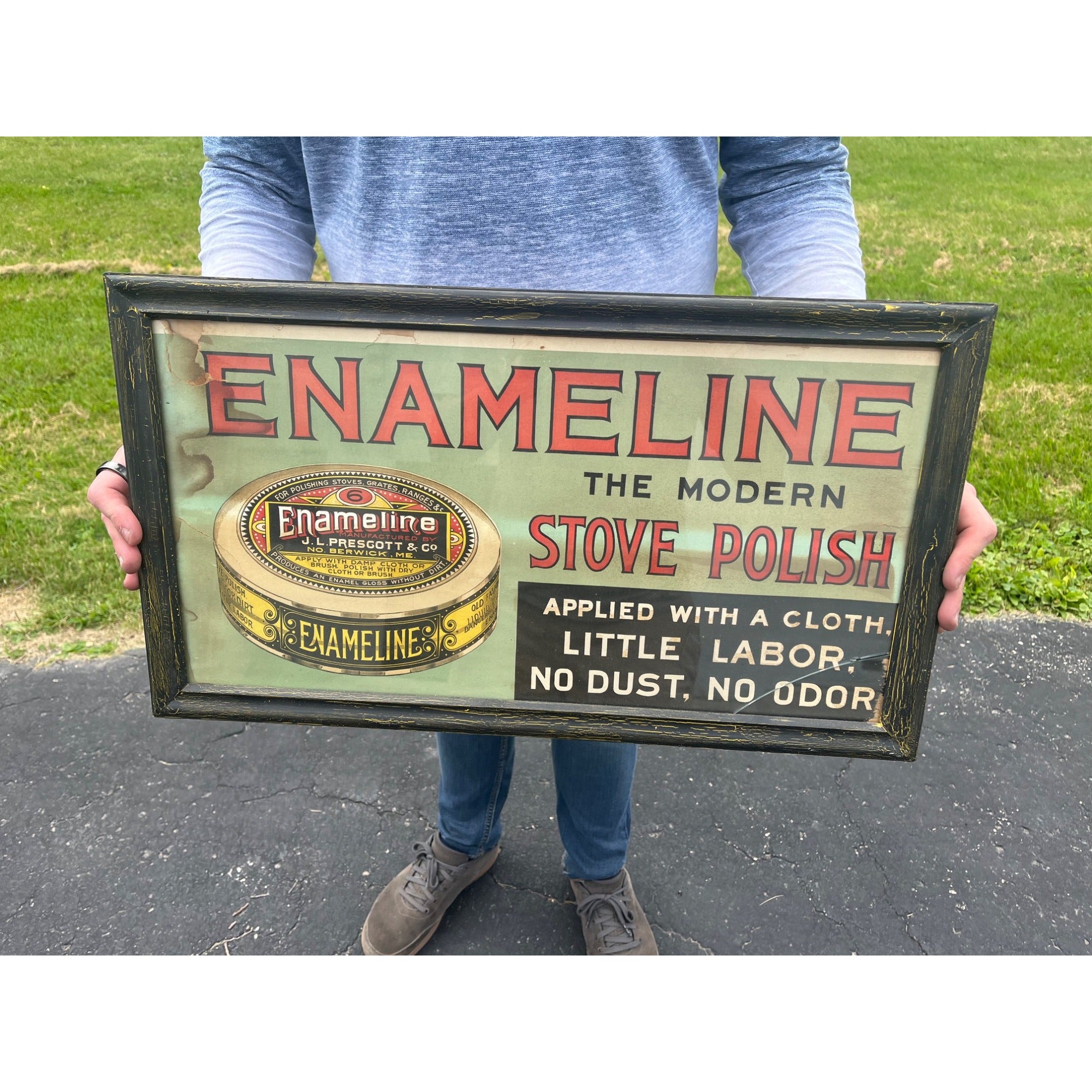 Vintage "Enameline" Stove Polish Advertising Poster Cardboard Sign