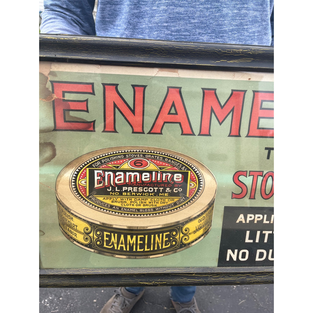 Vintage "Enameline" Stove Polish Advertising Poster Cardboard Sign