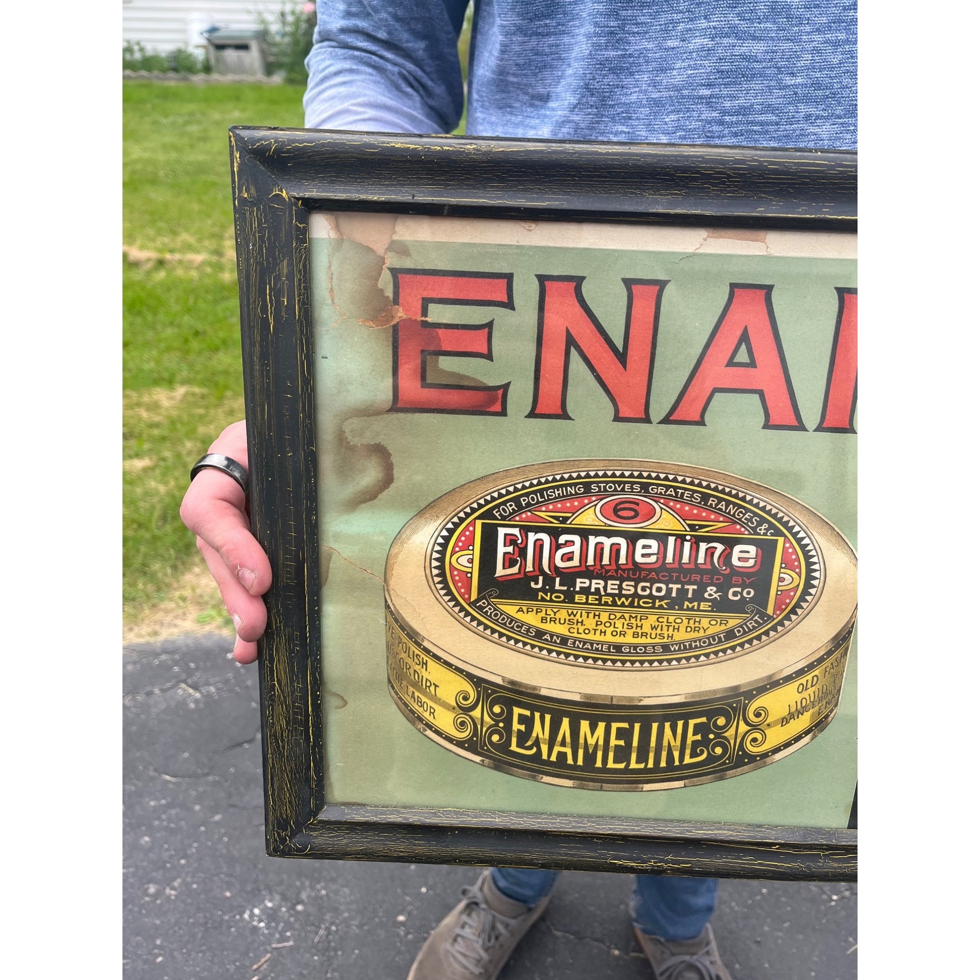 Vintage "Enameline" Stove Polish Advertising Poster Cardboard Sign