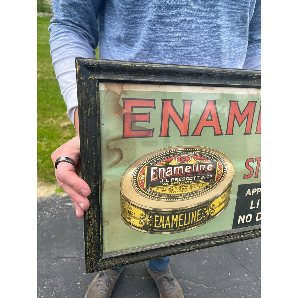 Vintage "Enameline" Stove Polish Advertising Poster Cardboard Sign