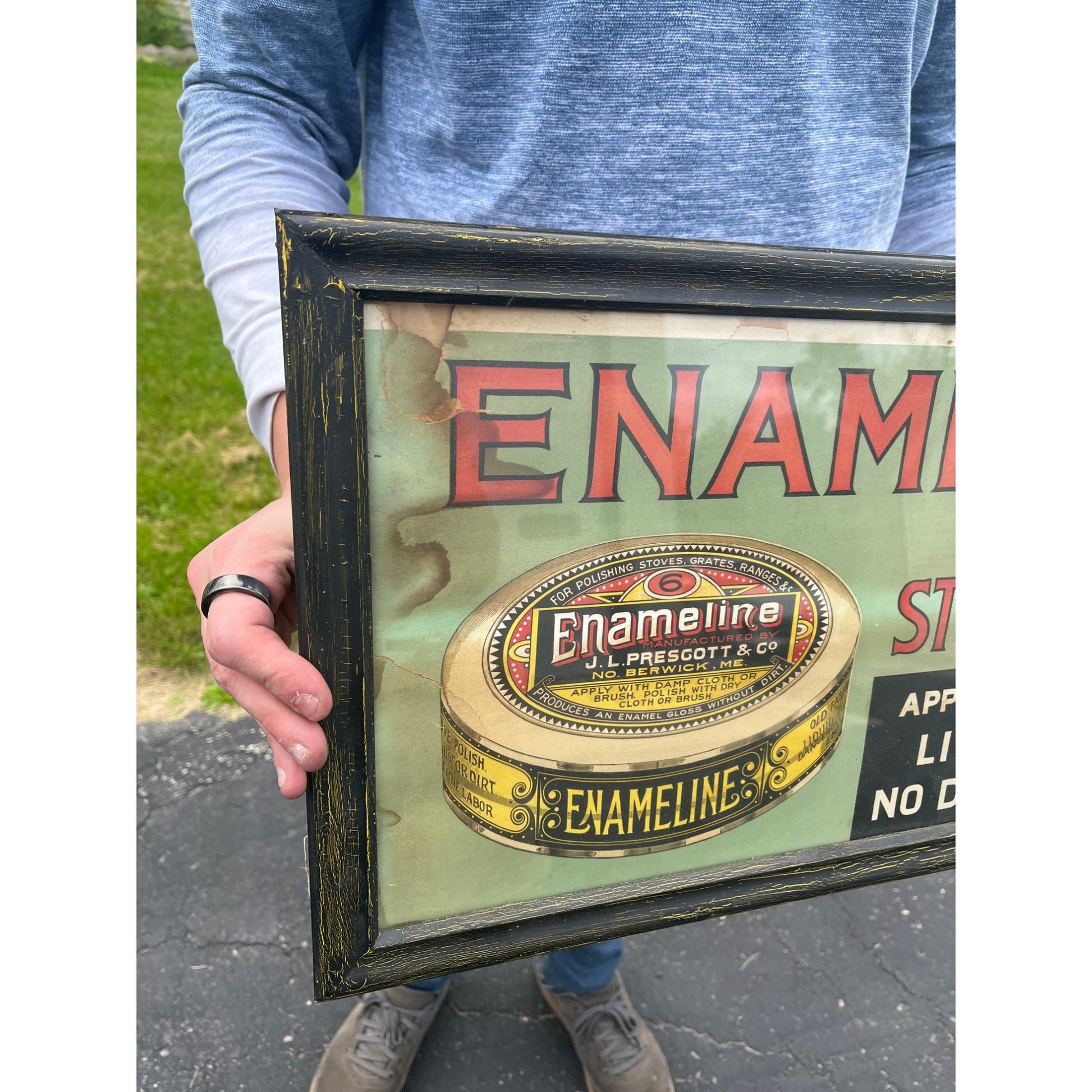 Vintage "Enameline" Stove Polish Advertising Poster Cardboard Sign