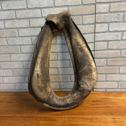 Early 1900s Antique Leather Horse Collar Vintage Farmhouse Straw-Stuffed