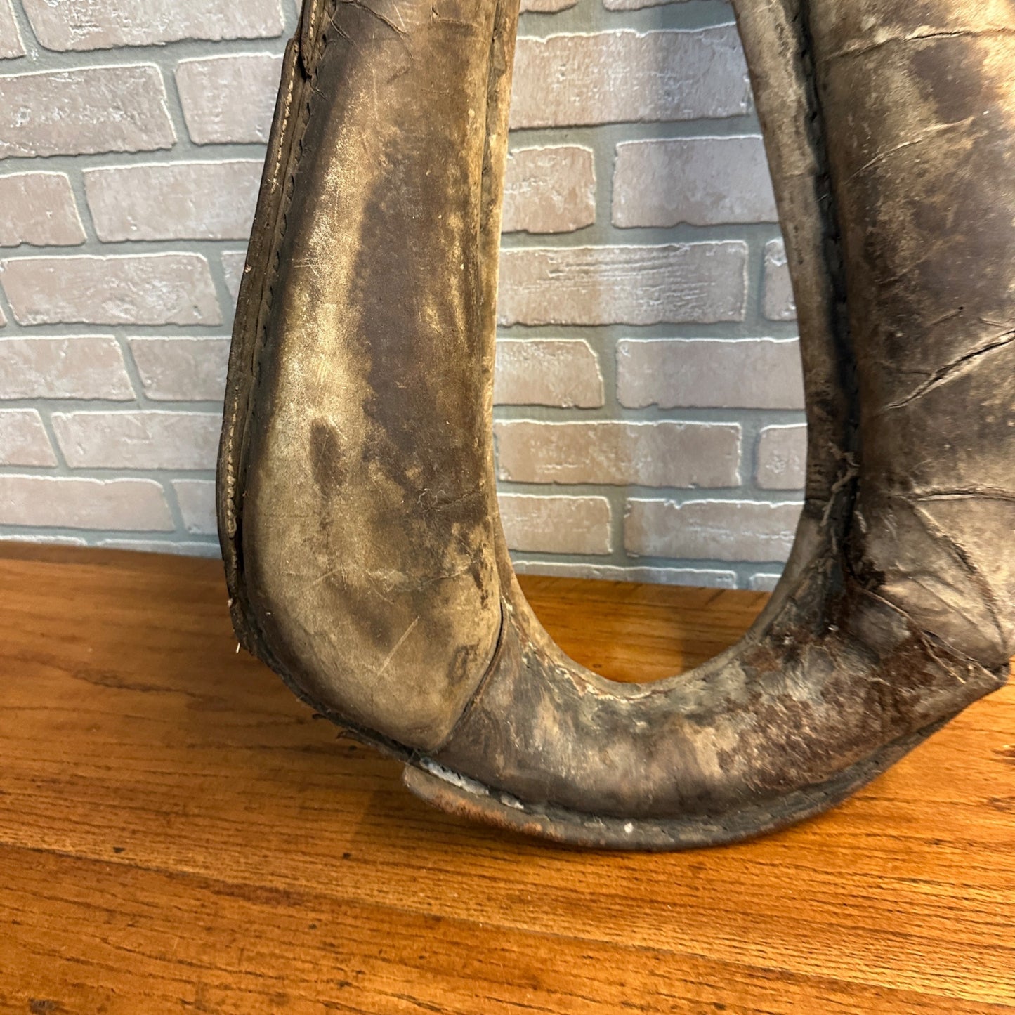 Early 1900s Antique Leather Horse Collar Vintage Farmhouse Straw-Stuffed