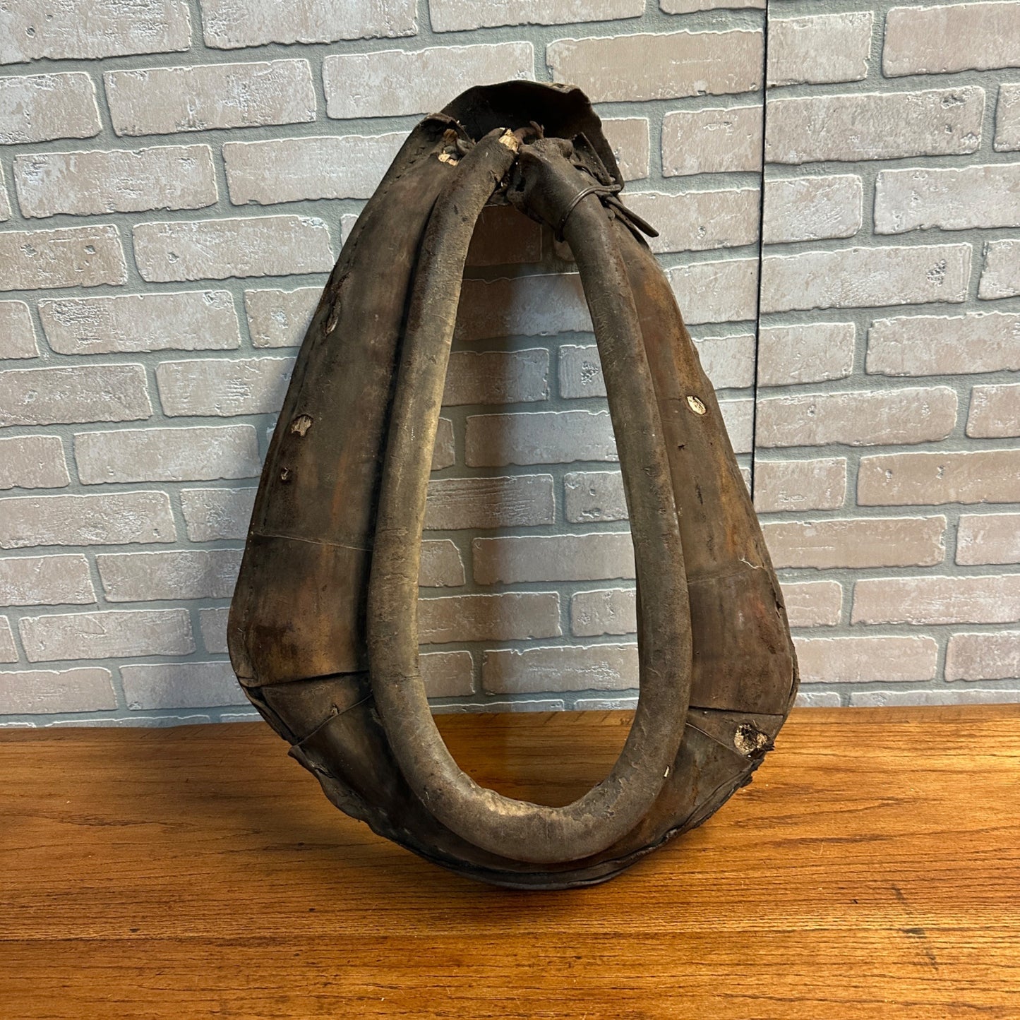 Early 1900s Antique Leather Horse Collar Vintage Farmhouse Straw-Stuffed