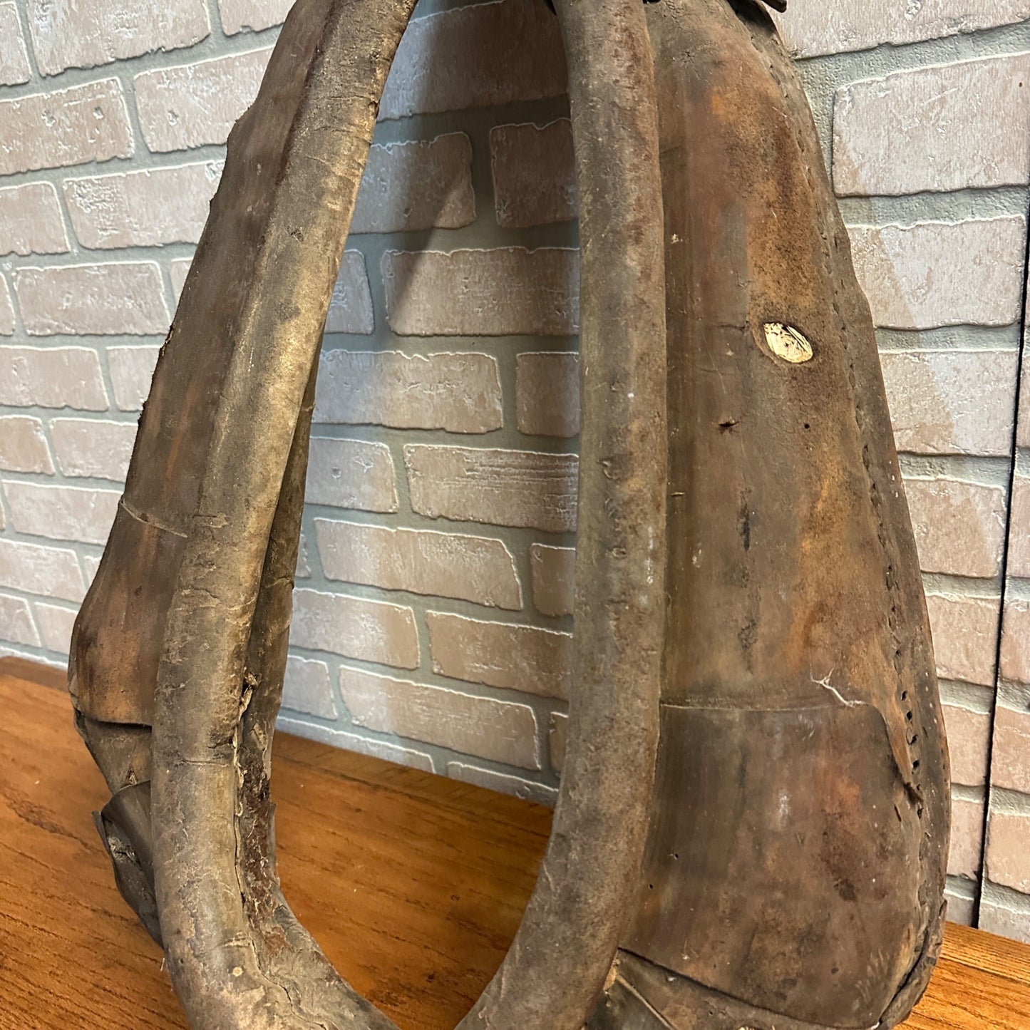 Early 1900s Antique Leather Horse Collar Vintage Farmhouse Straw-Stuffed